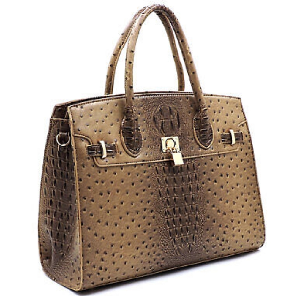 Ostrich Croc Padlock SatchelVegan LeatherFaux Ostrich Leather Zip top